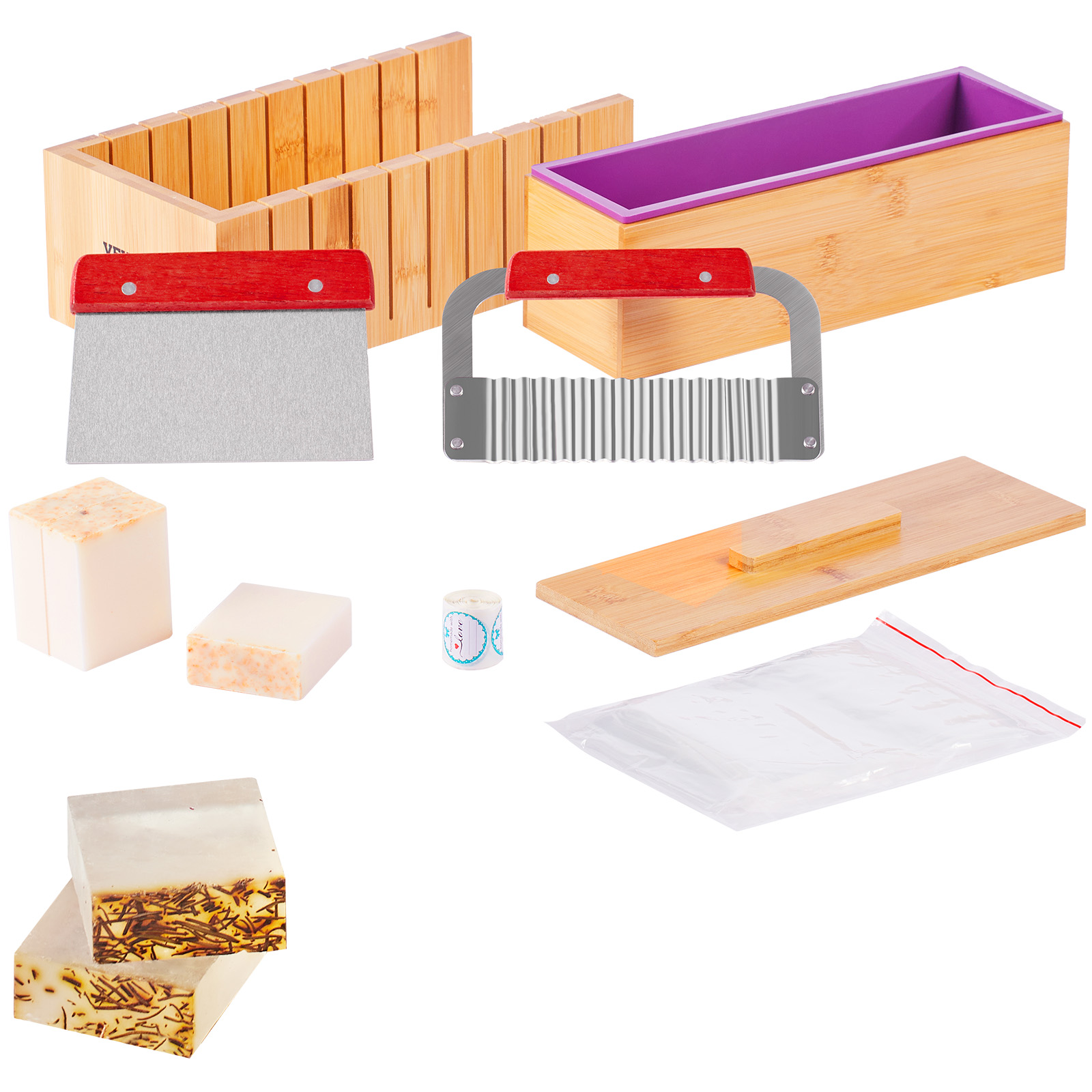 Soap Making Book For Beginners - VEVOR石鹸作りキット 竹製カッティングボックスとインナーボックス、シリコンモールド、ステンレス製ストレートカッターとウェーブカッター付き