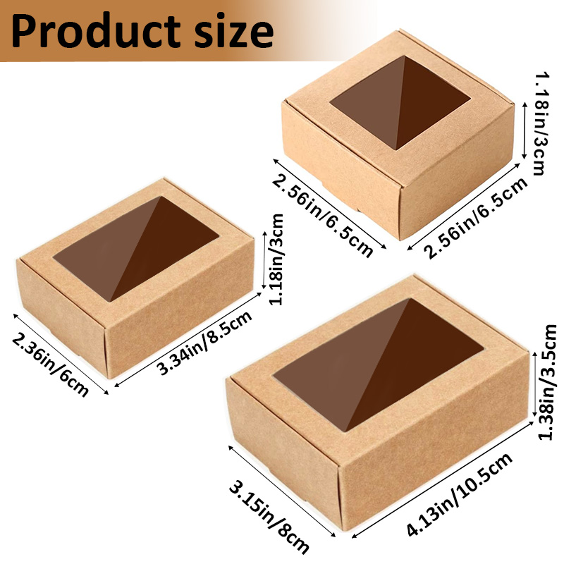 Kraft Soap Label - 15/35/50個入り 自作石鹸用パッケージボックス、ミニギフトボックス、窓付き、製菓・石鹸作り・ギフト包装用