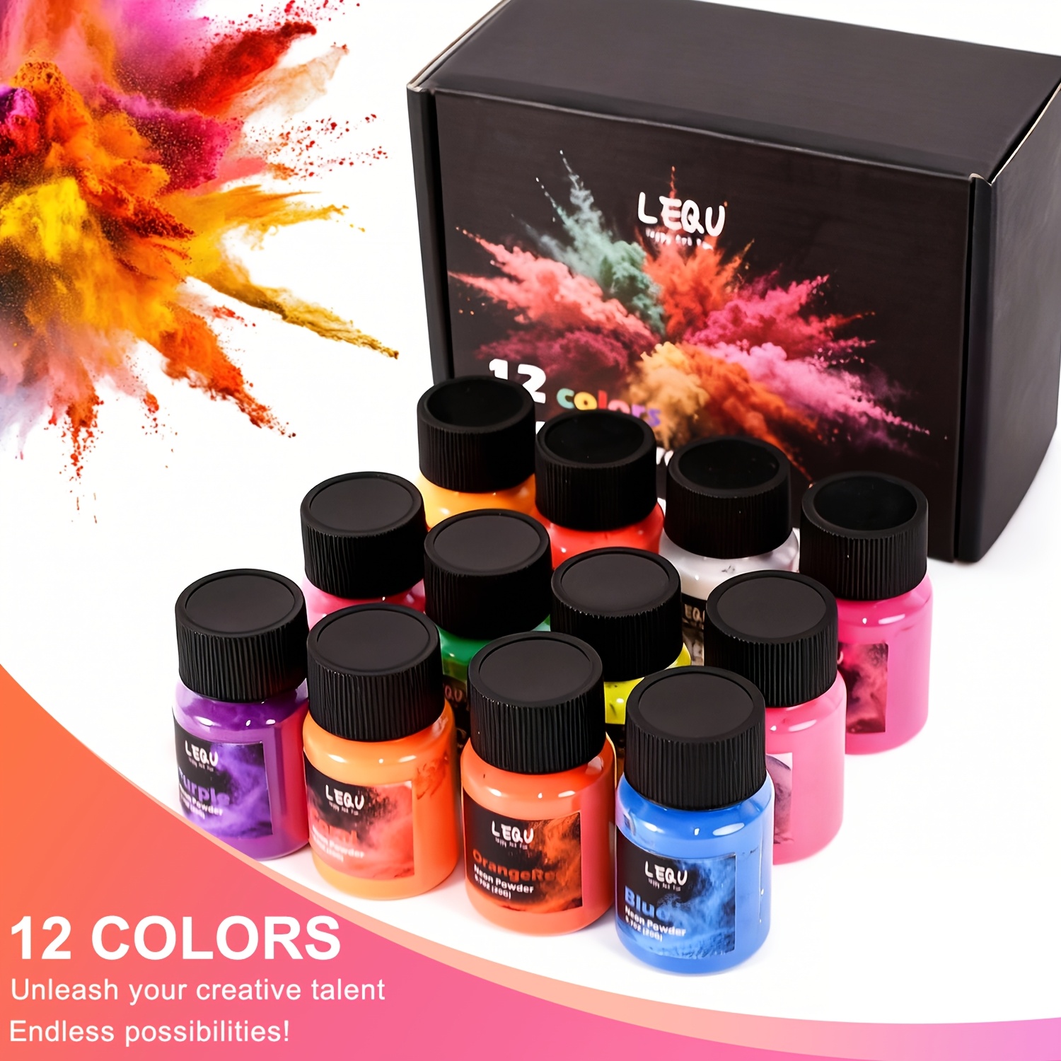 LEQU 12色ネオン蛍光樹脂顔料パウダー、1本あたり20g - Soap Making Book For Beginners のレビューと価格